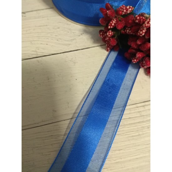 Лента органза с атласом 2,5 см цв. синий, цена за 1 м